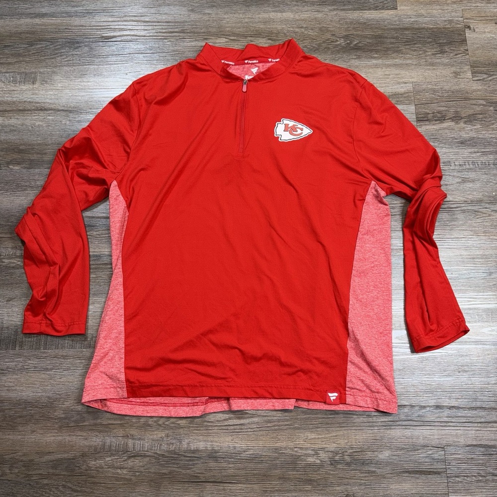 Kansas City Chiefs Shirt Mens Extra Large Fanatics Red Quarter-Zip Long Sleeve